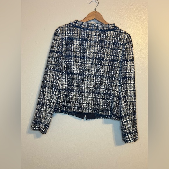 Ann Taylor Tweed Jacket Black White Zip Pocket Size 6 - Picture 3 of 12